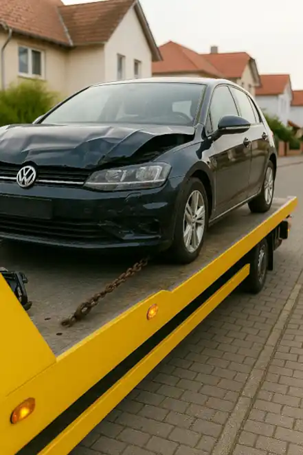 Defektes Fahrzeug wird für den Autoankauf in Ingolstadt abgeschleppt zur Begutachtung.